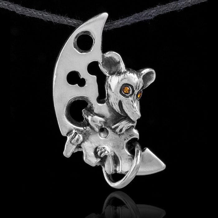 Кулон бижар "Мышонок", цвет жёлтый в чернёном серебре