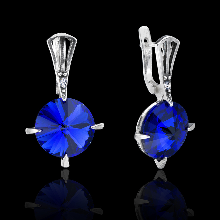 Серьги бижар "Зара", цвет синий в чернёном серебре