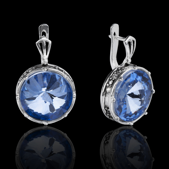 Серьги бижар "Ямайка", цвет голубой в чернёном серебре