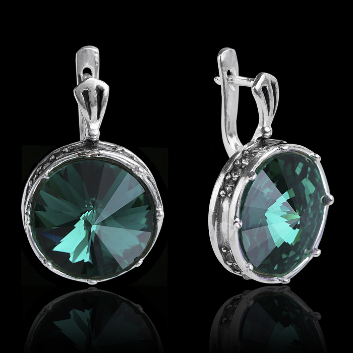 Серьги бижар "Ямайка", цвет зелёный в чернёном серебре