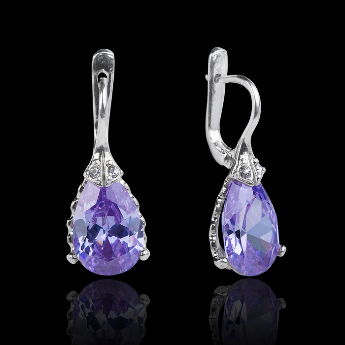 Серьги бижар "Слеза", цвет сиреневый в серебре