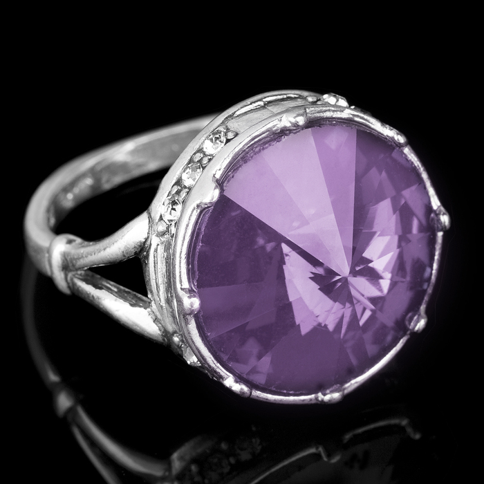 Кольцо бижар "Ямайка", размер 18, цвет сиреневый в чернёном серебре