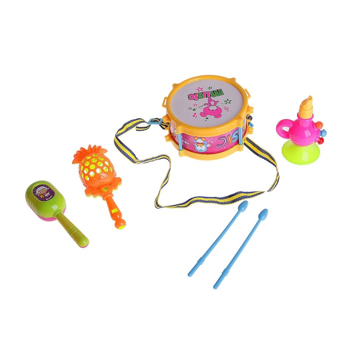 Набор музыкальных инструментов "Музыкальный взрыв", 6 предметов: барабан, 2 палочки, труба, 2 маракаса