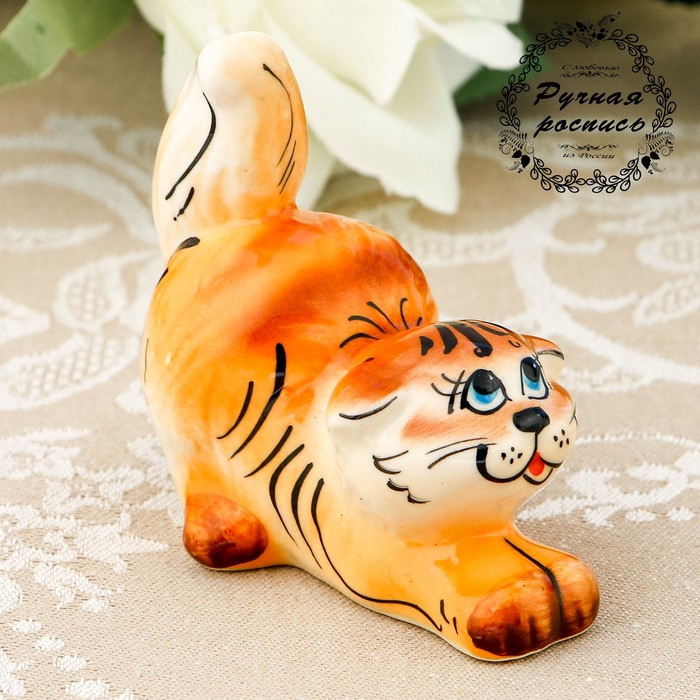 Сувенир  «Котик» , полосатый, рыжий, темный