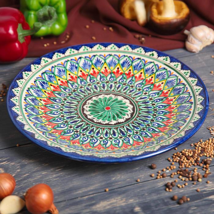 Тарелка Риштанская Керамика Узоры, 27 см, синий тарелка риштанская керамика узоры 28 см красная