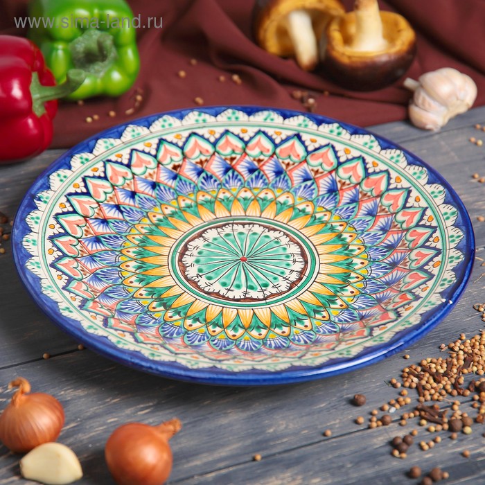 Тарелка Риштанская Керамика Узоры, 27 см, синий тарелка риштанская керамика узоры 28 см красная