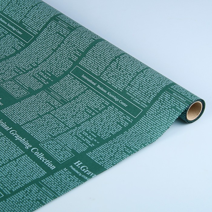 Калька для цветов "Газета", белый на зелёном, 0.5 х 10 м, 30 г/м²