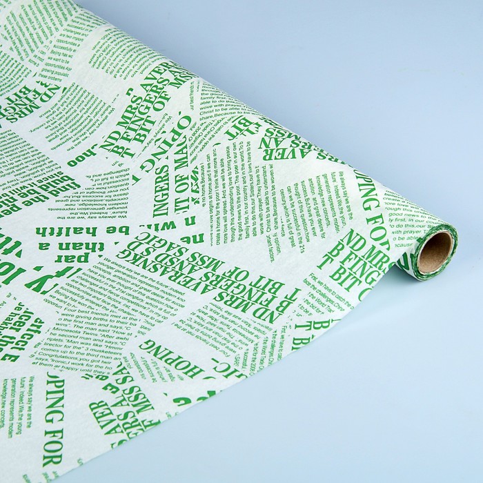 Калька для цветов "Газета", зелёный на белом, 0.5 х 10 м, 30 г/м²