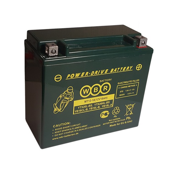 Аккумулятор WBR 18Ач обратная полярность MT12-18 YTX20L-BS,YTX20HL-BS,YB16CL-B,YB16L-B