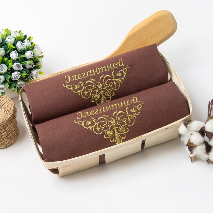 Набор салфеток Этель"Элегантной"40*40Цв.Шоколад сВМГО хл,200 гр/м2-2шт+дер.лопатка