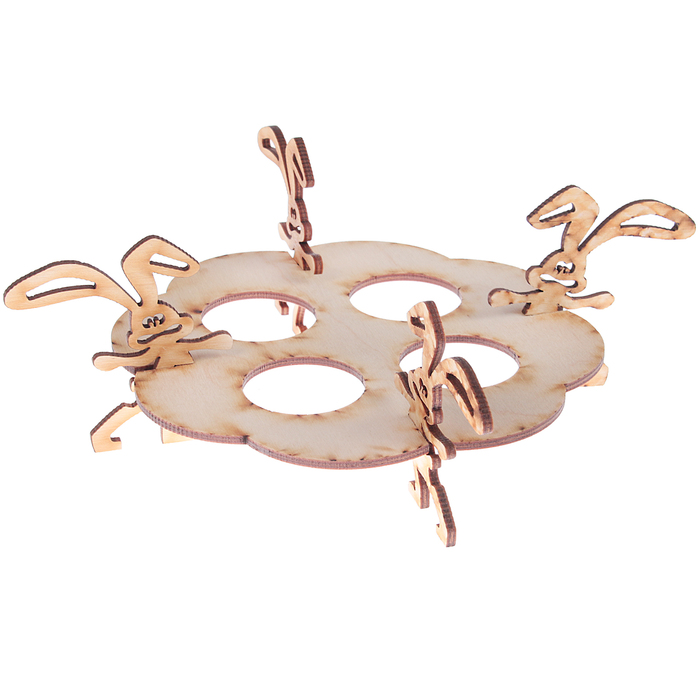 Подставка пасхальная из фанеры для 4 яиц "Кролики-2" (набор 5 деталей) 15х4х15 см