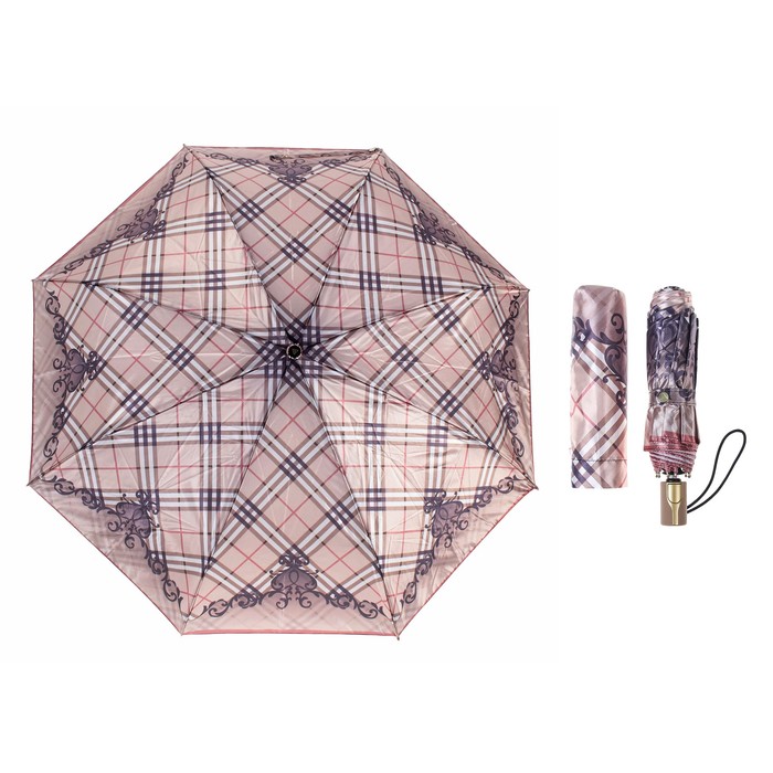 Зонт автоматический "Клетка", R=52см, цвет бежевый