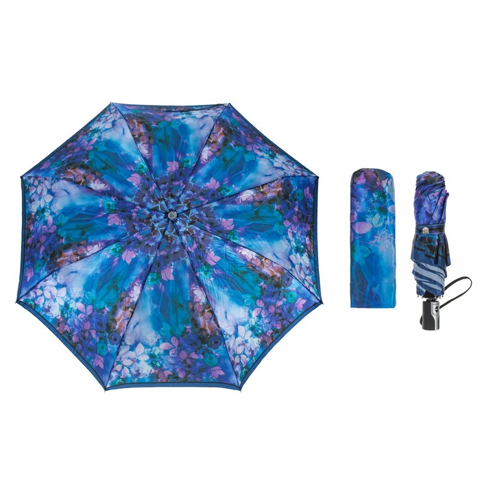 Зонт автоматический "Листья", R=52см, цвет синий