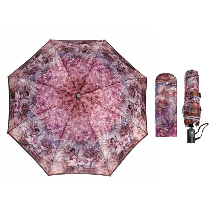 Зонт автоматический "Ангелы", R=52см, цвет коричневый/сиреневый
