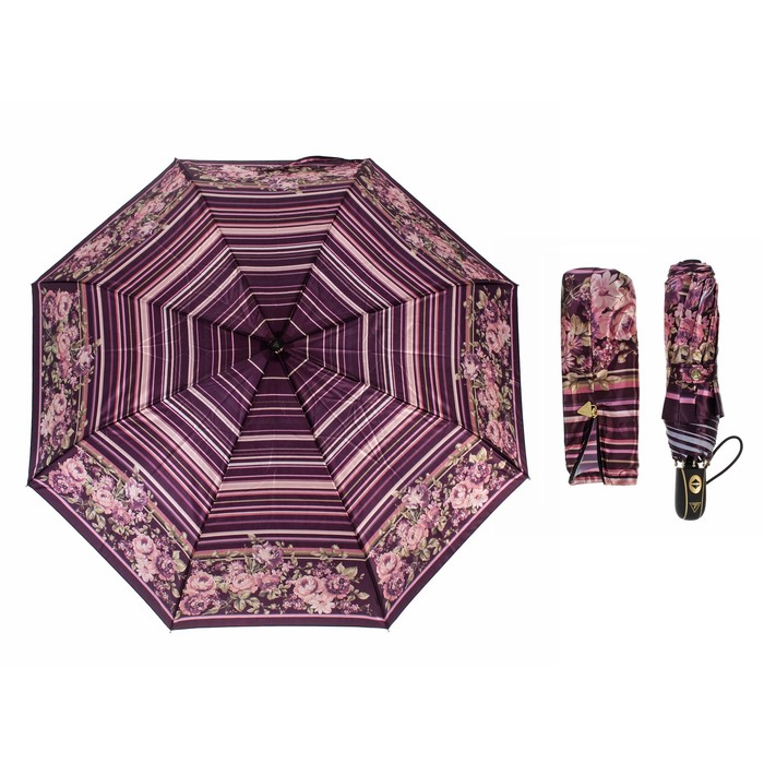 Зонт автоматический "Цветы", R=52см, цвет бордовый