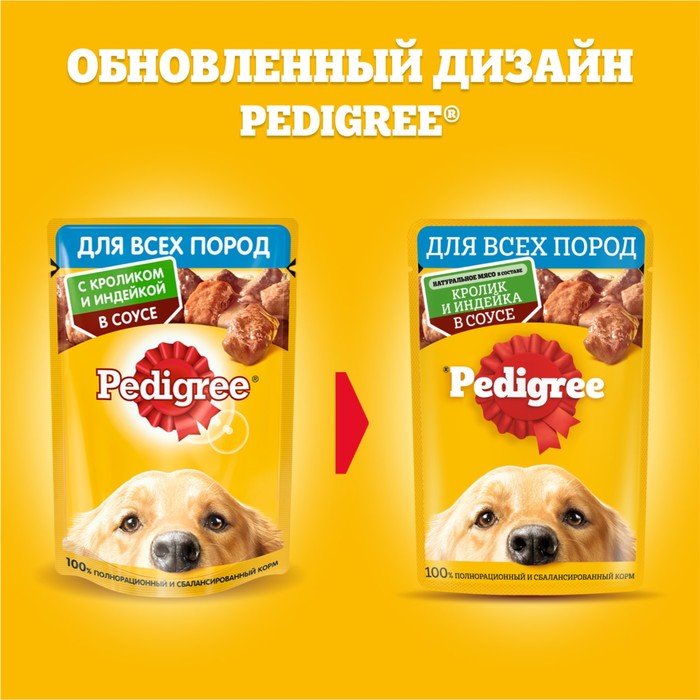 

Влажный корм Pedigree для собак всех пород, кролик/индейка в соусе, пауч, 85 г
