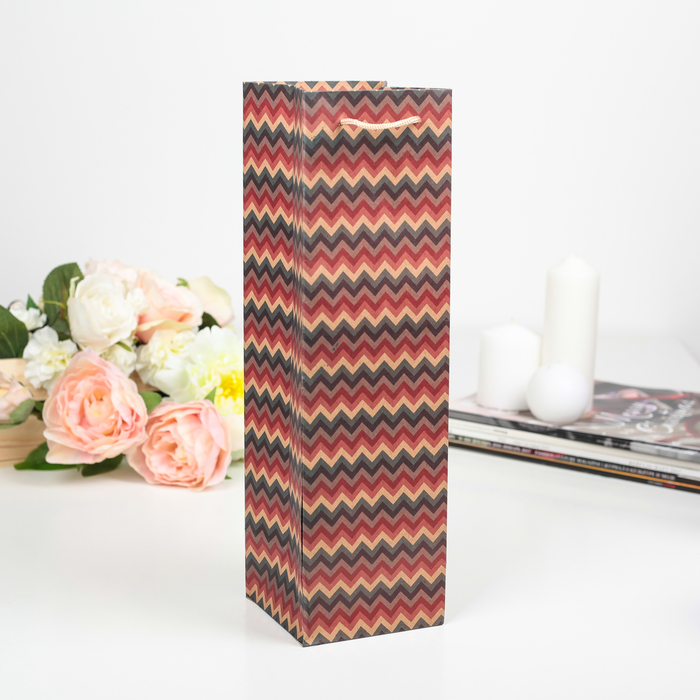 Пакет подарочный под бутылку "Зигзаги", 11 х 10 х 36 см
