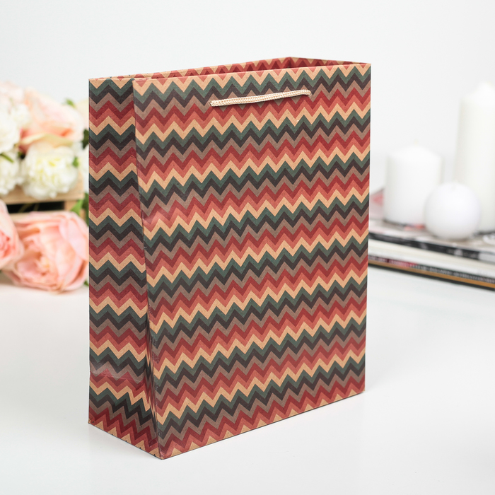 Пакет крафт "Зигзаги", 15 х 6 х 20 см