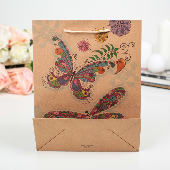 Пакет крафт "Бабочка", 27 х 9 х 37 см