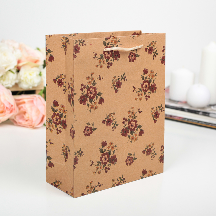 Пакет крафт "Полевые цветы", 31,5 х 9,5 х 41,5 см