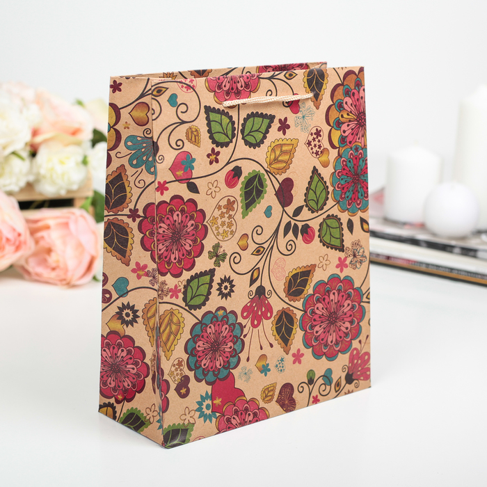 Пакет крафт "Цветение", 31,5 х 9,5 х 41,5 см