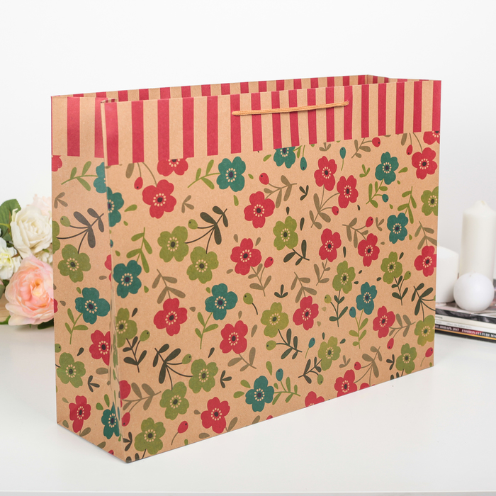 Пакет крафт "Луговые цветы", 49 х 13 х 38 см