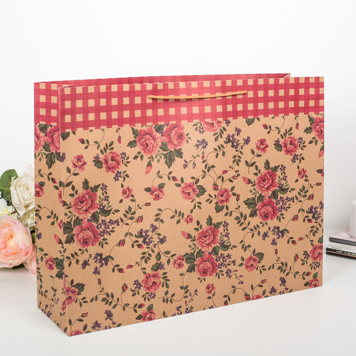 Пакет крафт "Дикая роза", 49 х 13 х 38 см