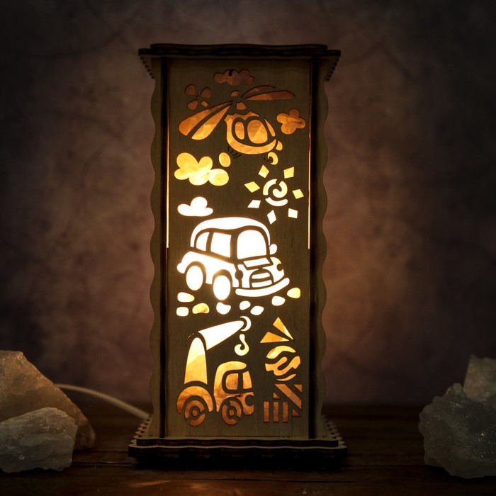 Соляной светильник "Машинки", 20 х 12 см, деревянный декор