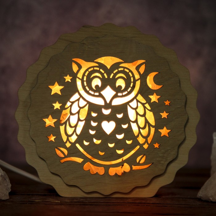 Соляной светильник "Сова", 16 x 15 х 6 см, деревянный декор
