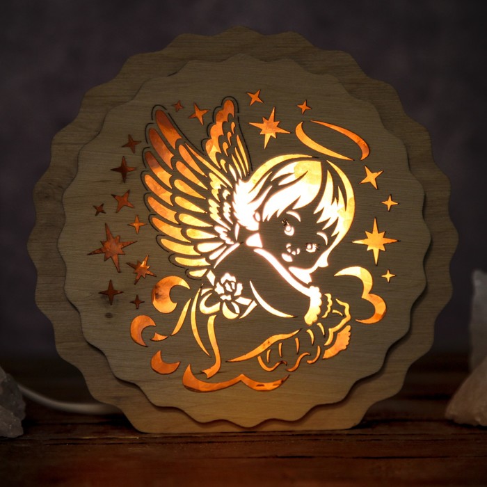 Соляной светильник "Ангел", 16 x 15 х 6 см, деревянный декор