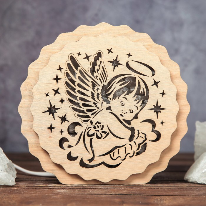 Соляной светильник "Ангел", 16 x 15 х 6 см, деревянный декор