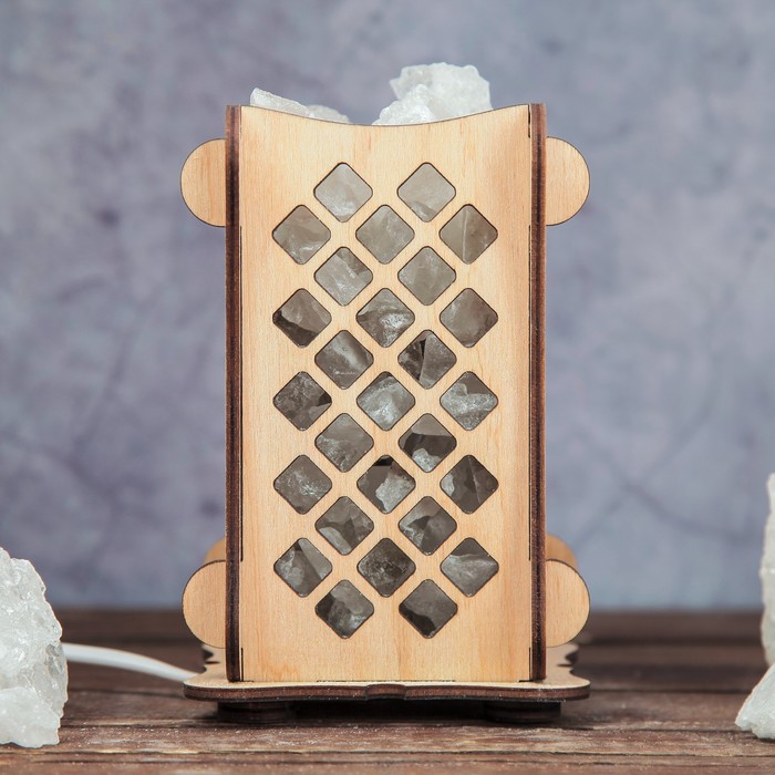 Соляной светильник "Цветок с бабочкой", 9 х 14 см, деревянный декор