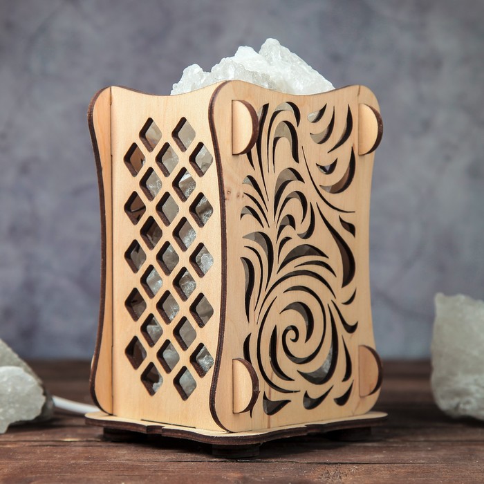 Соляной светильник "Листья", 9 х 14 см, деревянный декор