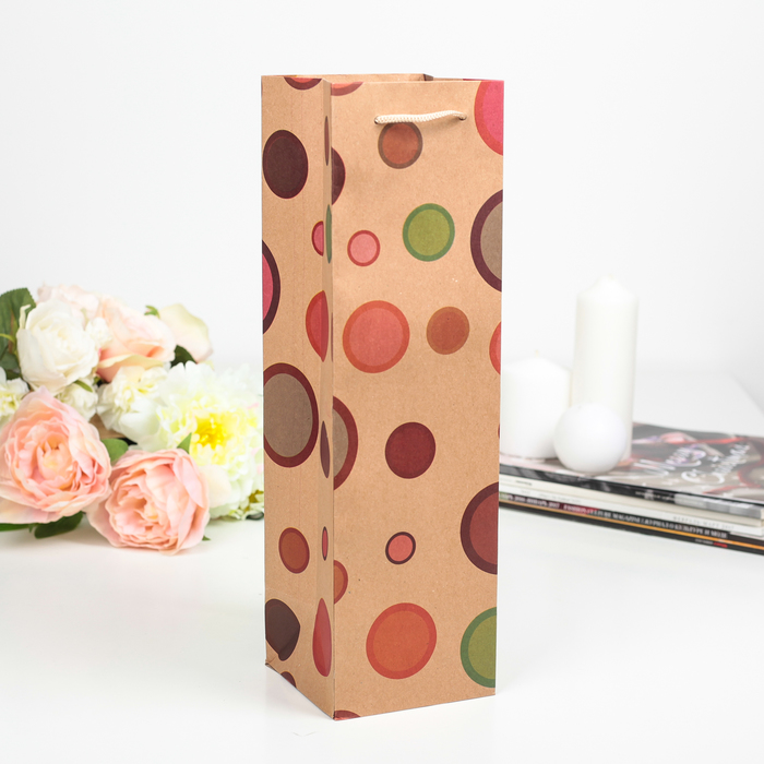 Пакет подарочный под бутылку "Круги", 11 х 10 х 36 см