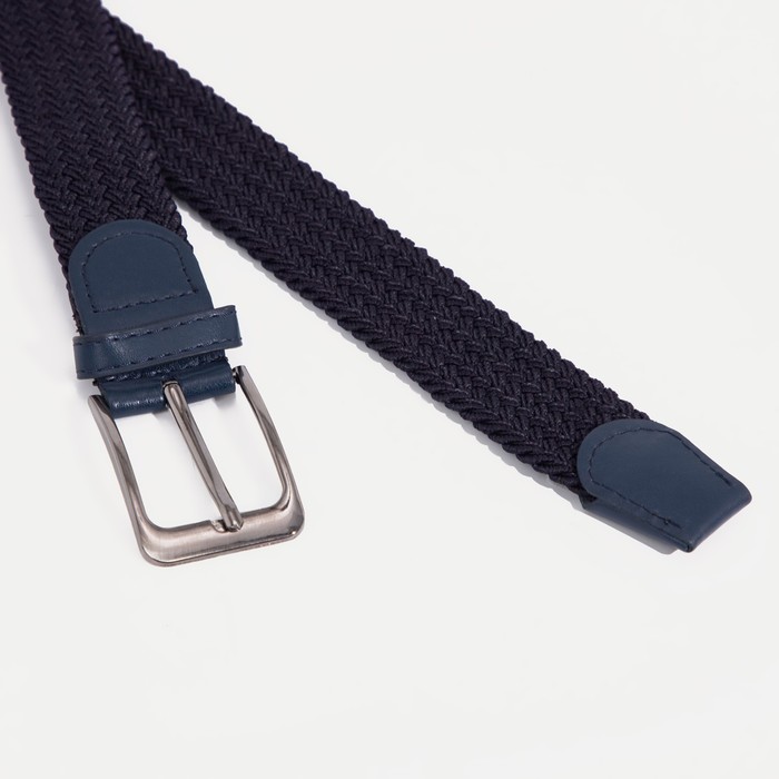 Ремень мужской, резинка плетёнка, пряжка тёмный металл, цвет синий