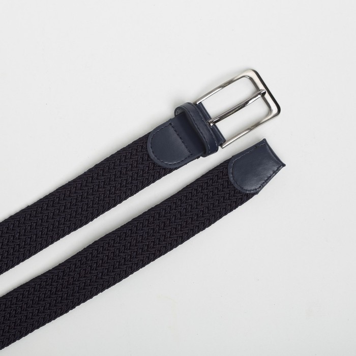 Ремень мужской, резинка плетёнка, пряжка тёмный металл, цвет синий