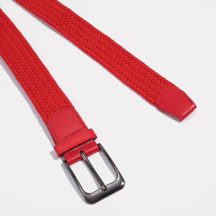 Ремень женский, резинка плетёнка, пряжка металл, цвет красный