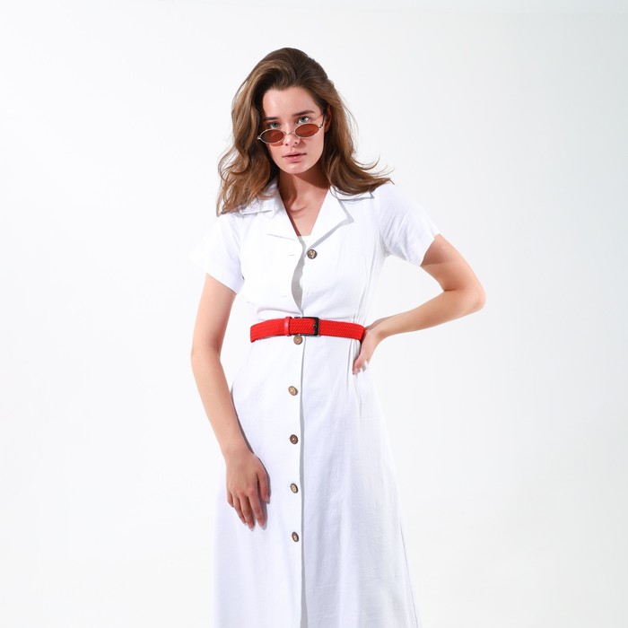 Ремень женский, резинка плетёнка, пряжка металл, цвет красный