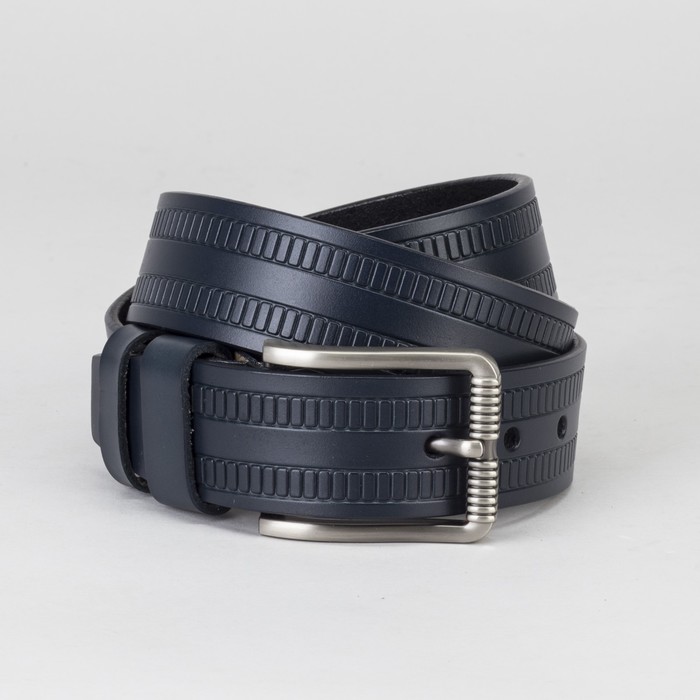 Ремень мужской, винт, пряжка тёмный металл, цвет синий