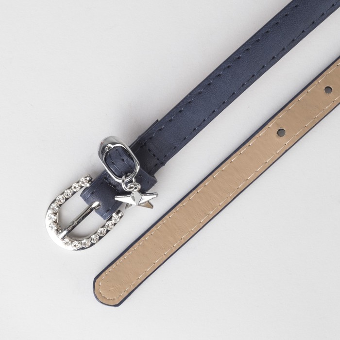 Ремень женский, винт, гладкий, 2 строчки, пряжка, хомут - металл, цвет синий