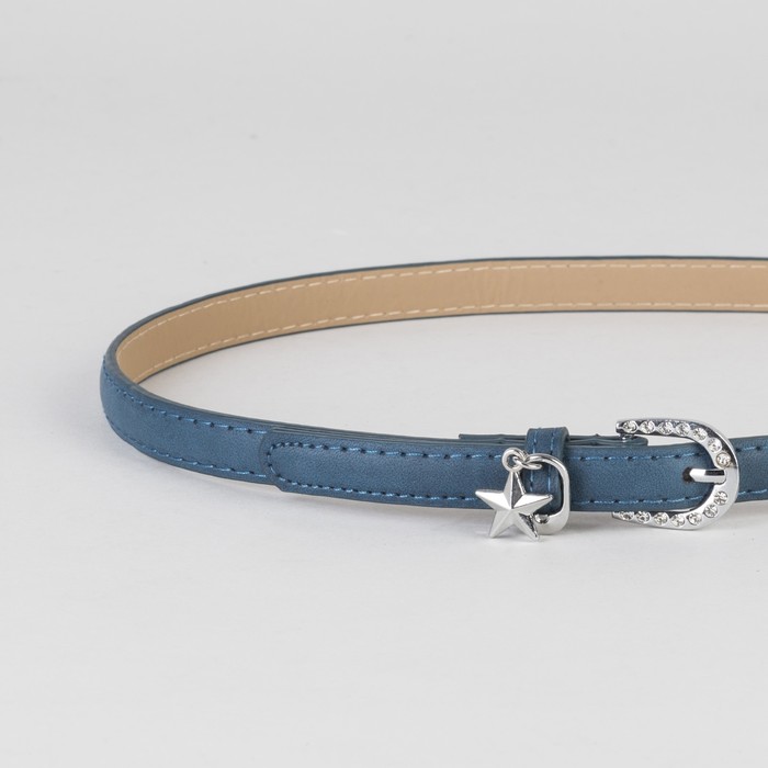 Ремень женский, винт, гладкий, 2 строчки, пряжка, хомут - металл, цвет бирюзовый