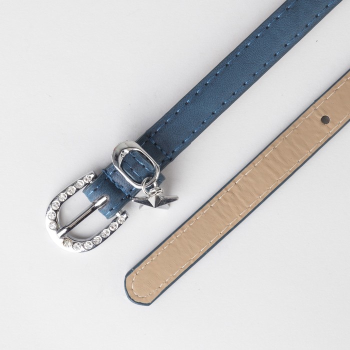 Ремень женский, винт, гладкий, 2 строчки, пряжка, хомут - металл, цвет бирюзовый