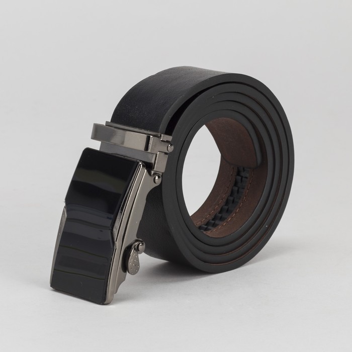 Ремень мужской, винт, гладкий, пряжка-автомат металлическая, цвет чёрный