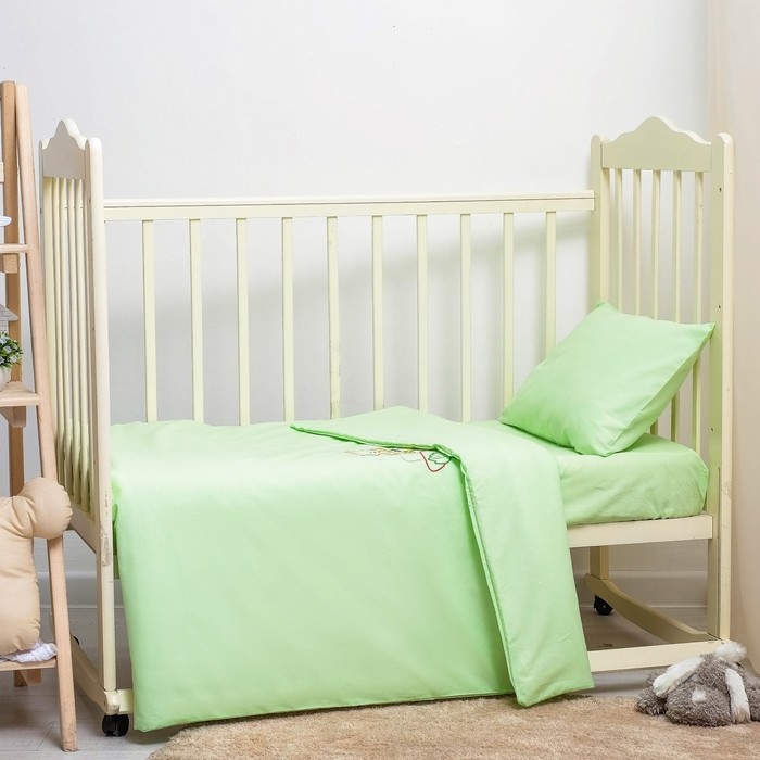 Детское постельное бельё с вышивкой "Мишка с бантиком", размер 110х140, 90х150, 40х60 см, поплин хл100%