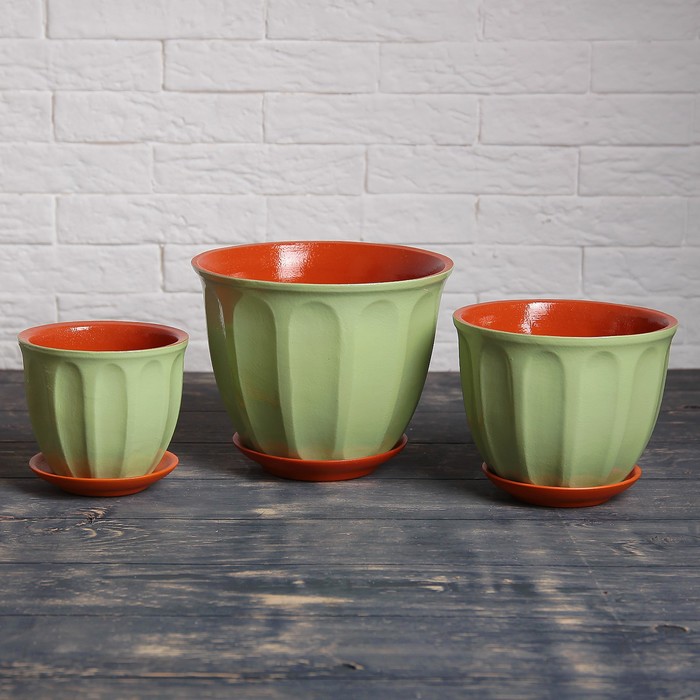 Набор горшков цветочных Арлекино лагуна 3 шт. Тюльпан мята
