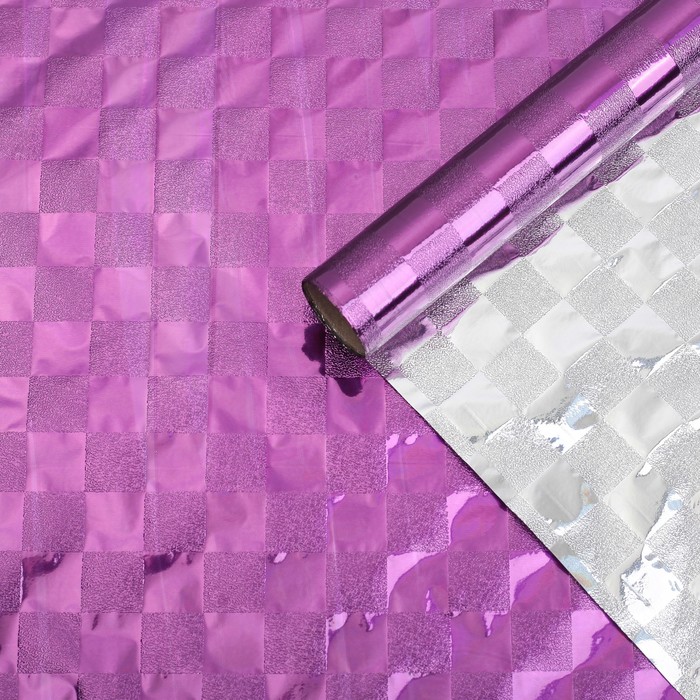 Плёнка металлизированная "Клетка", розовый, 0,7 х 2 м