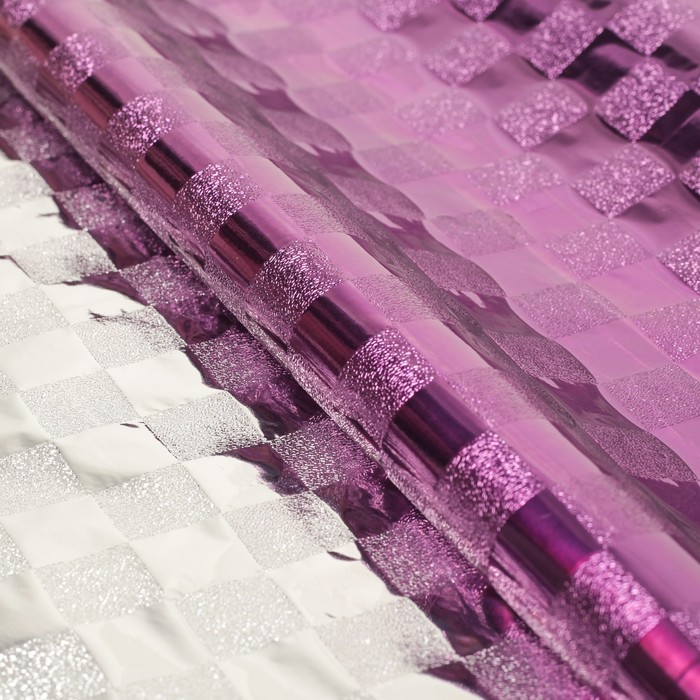 Плёнка металлизированная "Клетка", розовый, 0,7 х 2 м