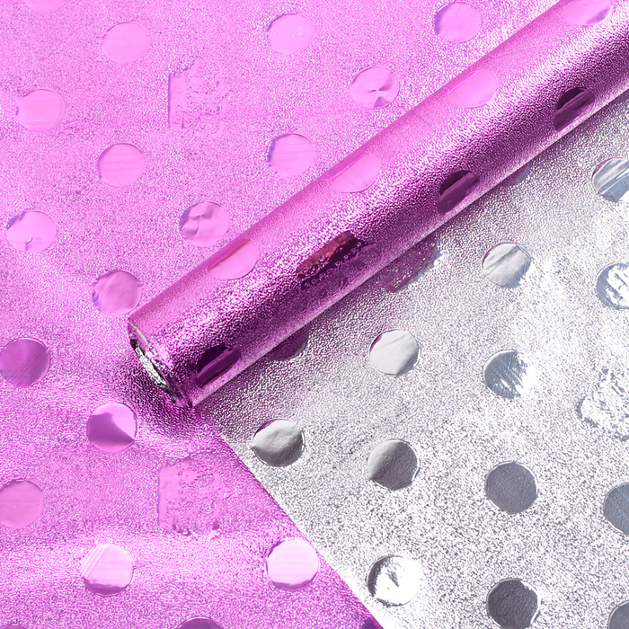 Плёнка металлизированная "Горошек", розовый, 0,7 х 2 м