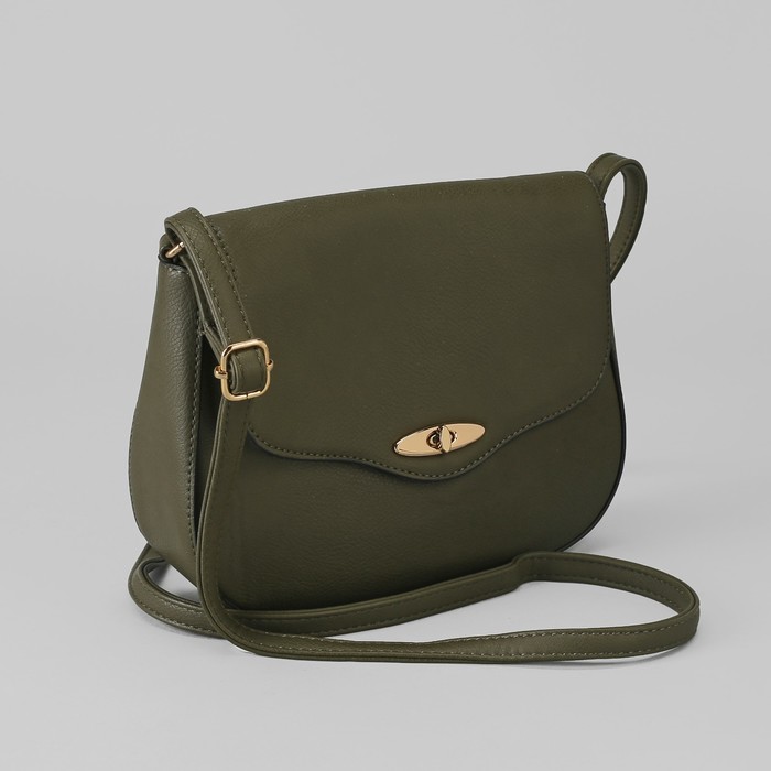 Сумка женская, отдел на молнии, наружный карман, длинный ремень, цвет зелёный