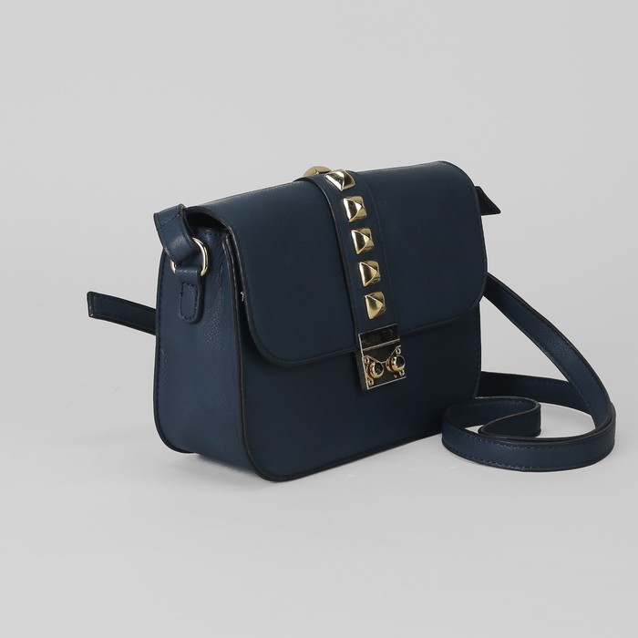 Сумка женская, отдел на молнии, наружный карман, длинный ремень, цвет синий